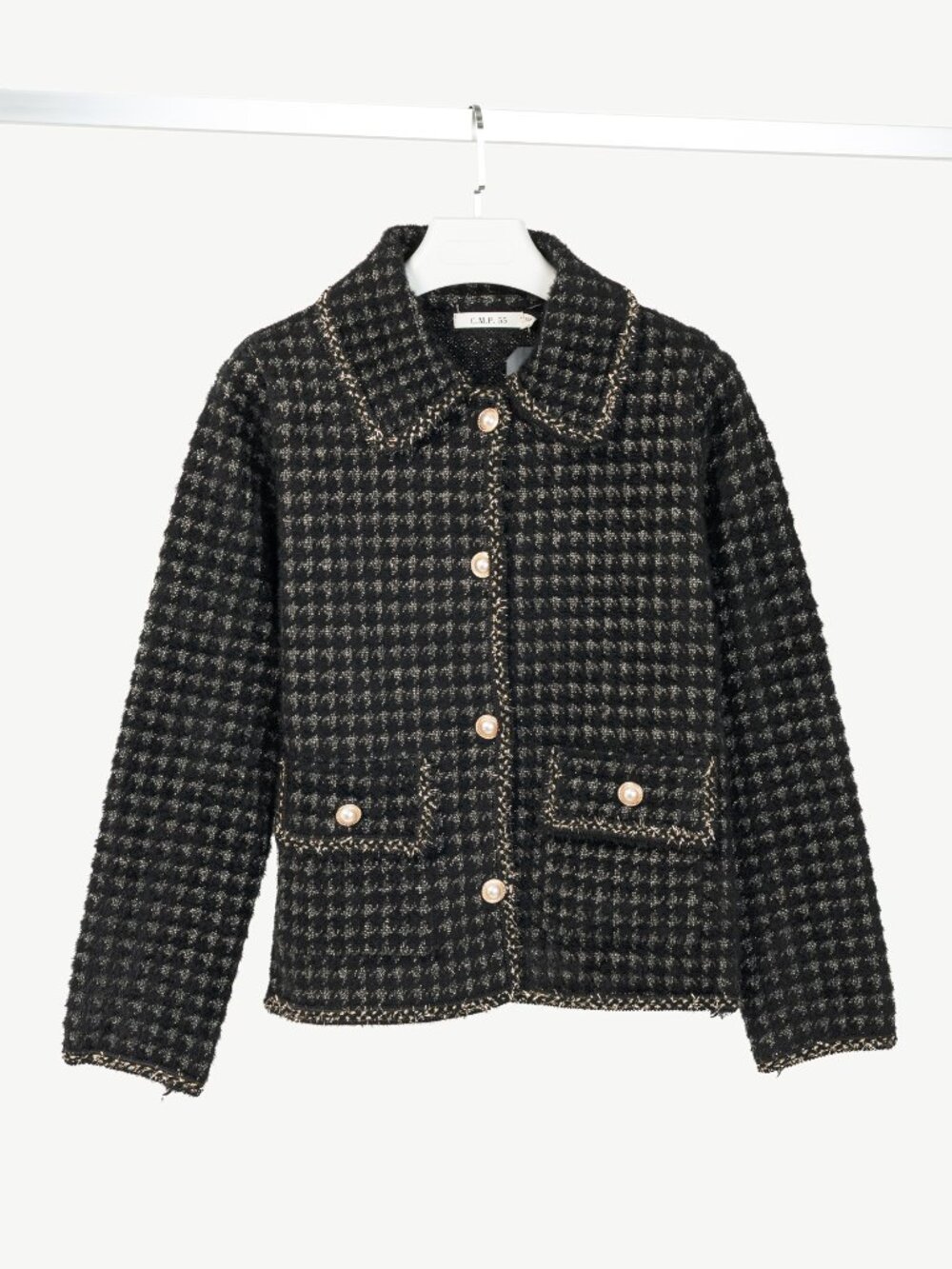 C.M.P.55 Black Fuzzy Lurex-Houndstooth Knit Jacket